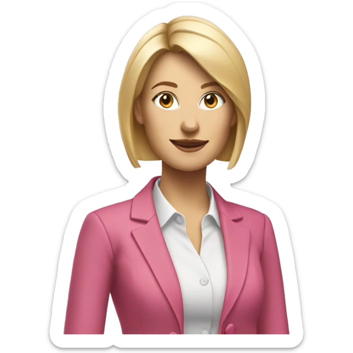 a 40 years old business woman in finance with short blond hair wearing a pink blazer sticker