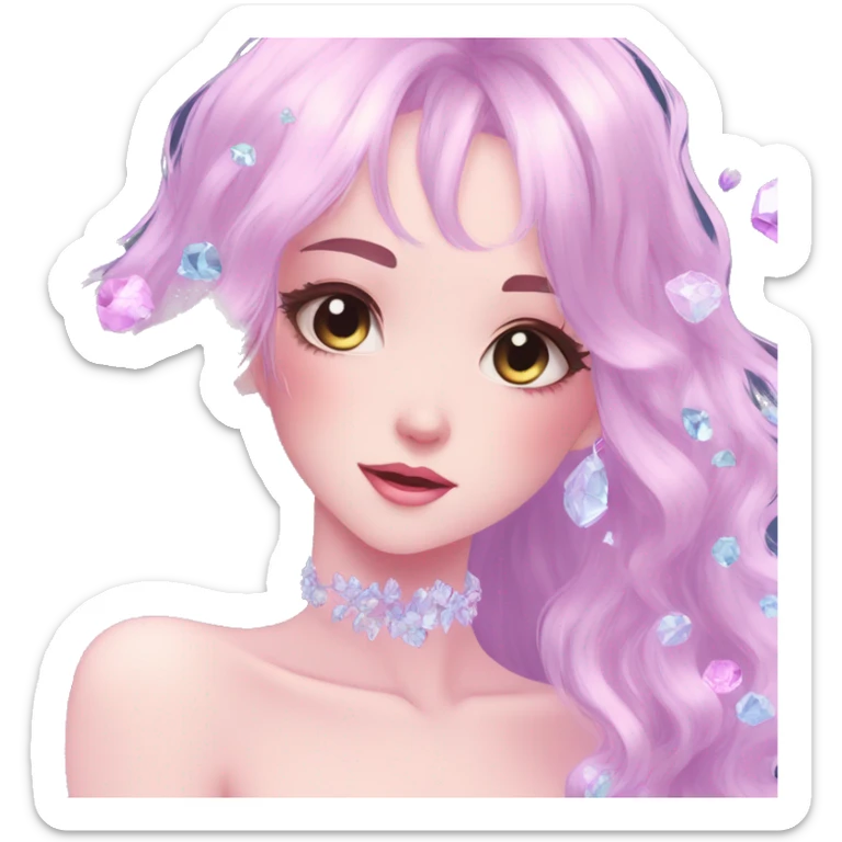 Gorgeous Beautiful Anime-Pastel-Lady with crystals in hair aesthetic sticker