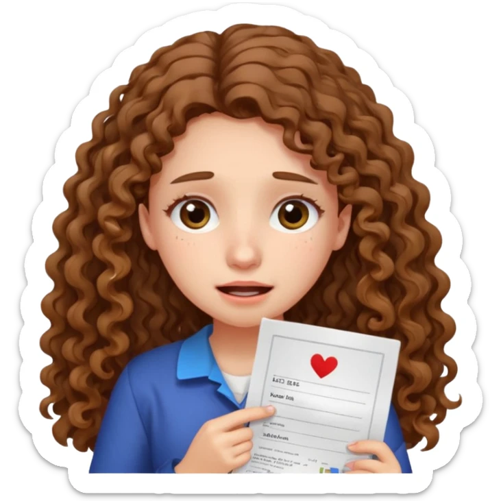 A girl with long curly brown hair crying shows an IELTS certificate with a score of 3.0  sticker
