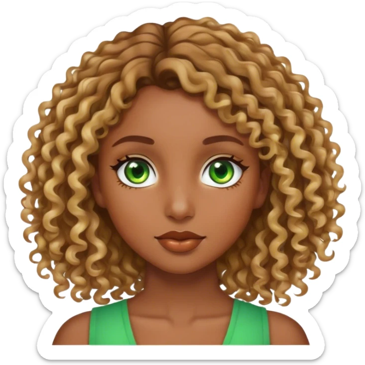 a brown girl with brown curly hair and blonde highlights with green eyes  sticker
