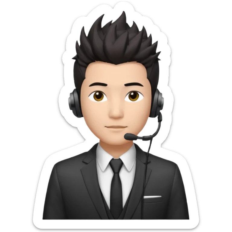 asian man headset suit face only spikey hair in front dark hair gay shirt sticker