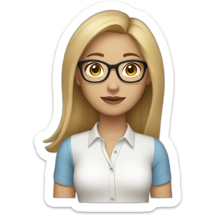 Girl with light skin tone, dark blond hair, glasses and white shirt and blue pants sticker