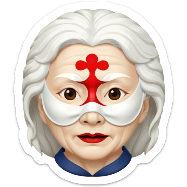 japanese culture white mask old woman with white hair and wrinkles sticker