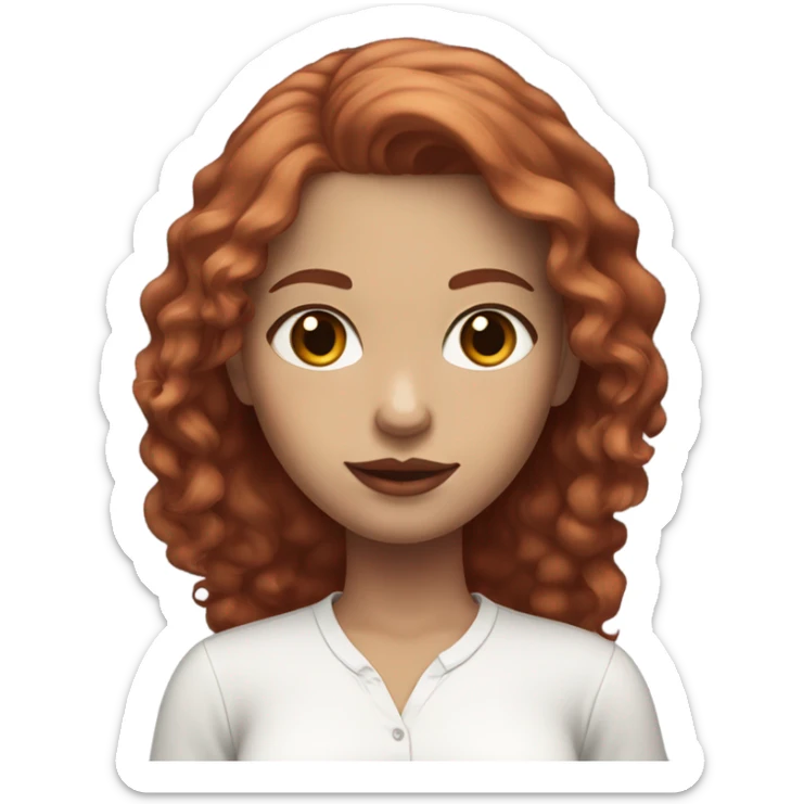 long red wine haired girl with white light skin, brown eyes and pink lips wearing a white shirt sticker