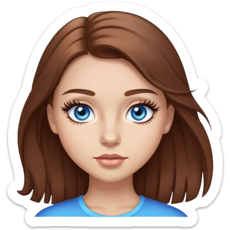 girl with brown hair and blue eyes and light skin with big lashes sticker