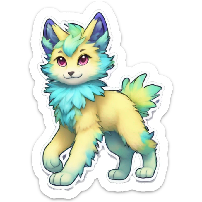 Anthro Fluffy Cool Cute Magical Elemental Shiny Colorful Neon Vibrant Colors Sparkle Kemono-style Chibi Fantasy-Animal-Fakémon-Pokémon-Hybrid Fur Sona Aesthetic Full Body Sticker sticker
