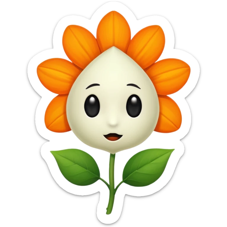 Green stem, white bud with black cartoony face: ;p. And six heart shaped yellowish orange petals sticker