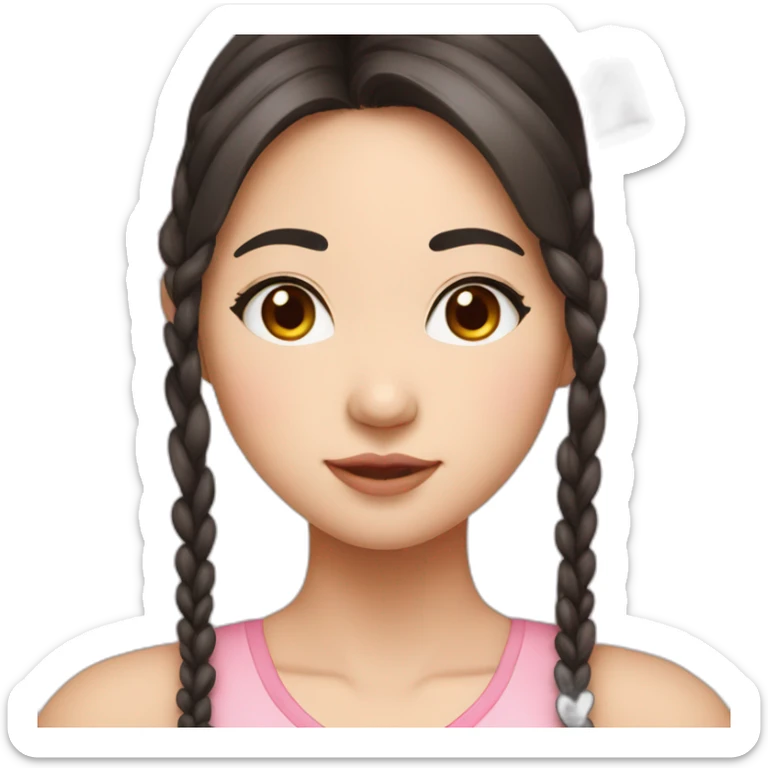 25 year old chinese american girl who loves bows and pink with dark brown hair and a round face sticker