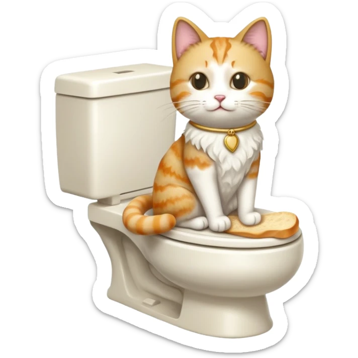 A cat in the form of a baguette sitting on a toilet sticker