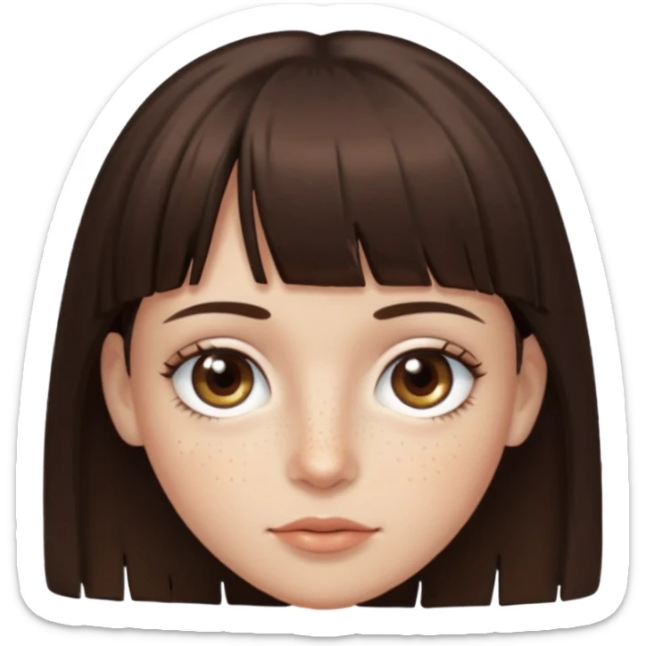 branca, olhos hazel, franjnha, pequenas sardas, cabelo castanho escuro, zoombue sticker