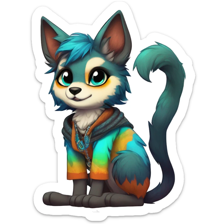 Cool cute Kawaii edgy colorful anthro fantasy animal fursona by griffsnuff & LiLaiRa & Falvie full body sticker