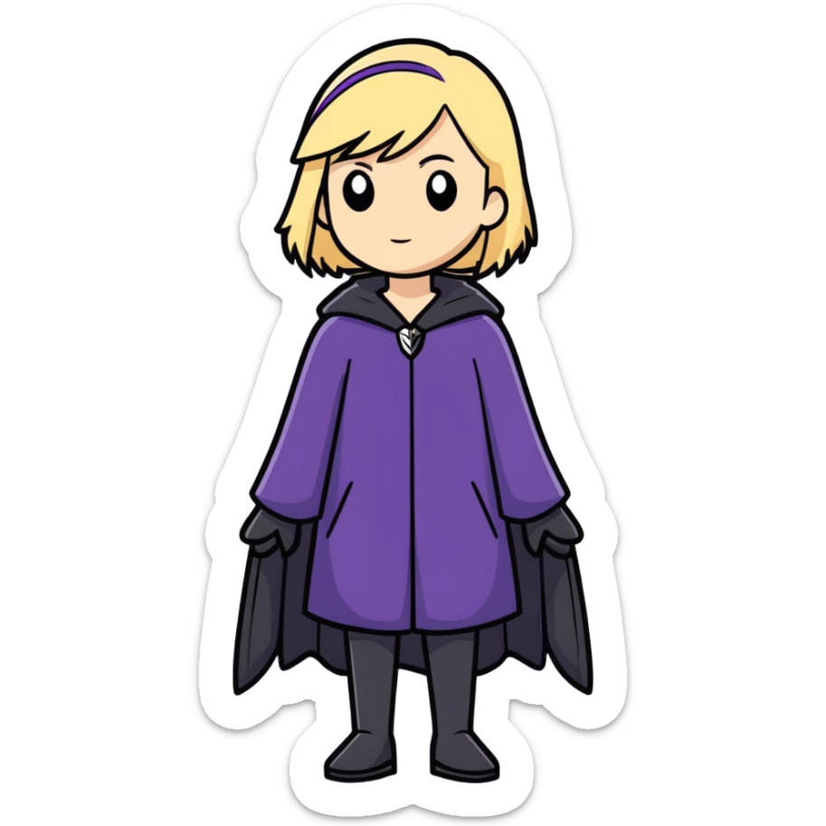 ￼ woman in our 50s blonde red we are wearing purple and she looks like a raven sticker