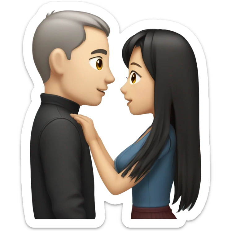 white man with brown hair kissing asian girl with black hair sticker