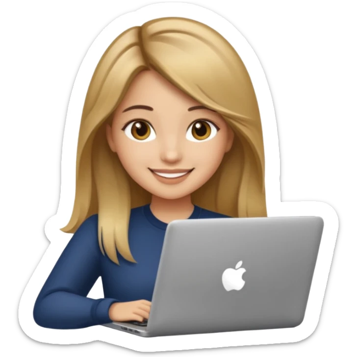 Pretty girl with medium long, light golden/brownish balayage hair, Latina, with a laptop, AI-generated emoji. sticker