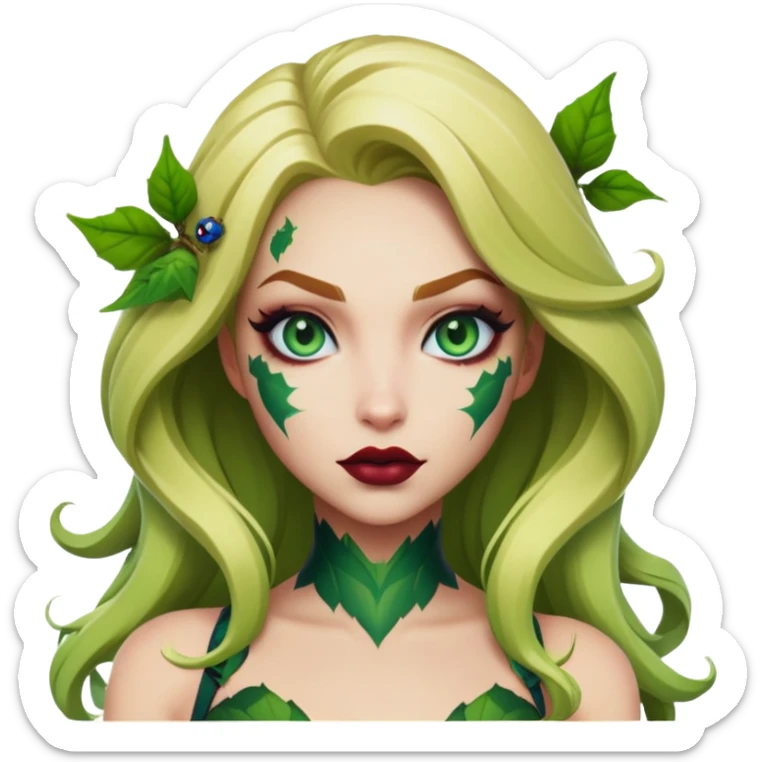 poison ivy fortnite skin with green lips and with blonde hair with blue eyeballs sticker