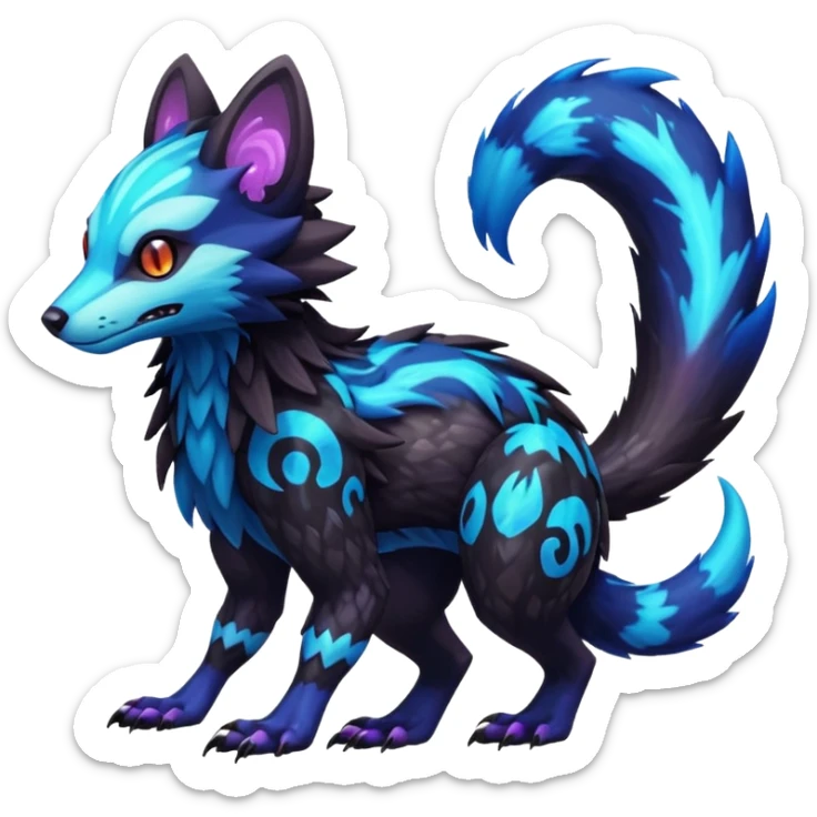 Colorful bioluminescent dark abysmal abyssal neon-glowing Trico-Sergal-Furret-Ferret-Wolverine-Vernid-fusion-Fakemon-animal-hybrid-creature, full body sticker