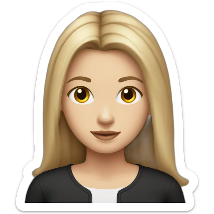 white girl with medium length hair in a shirt under a black longsleeve sticker