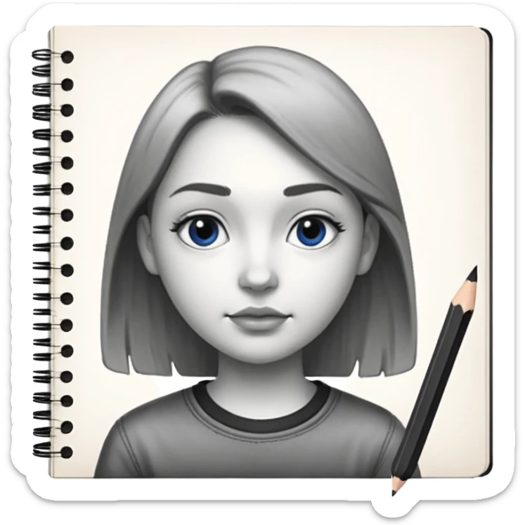 portre skecth on sketch book, with pencil. black and white sticker