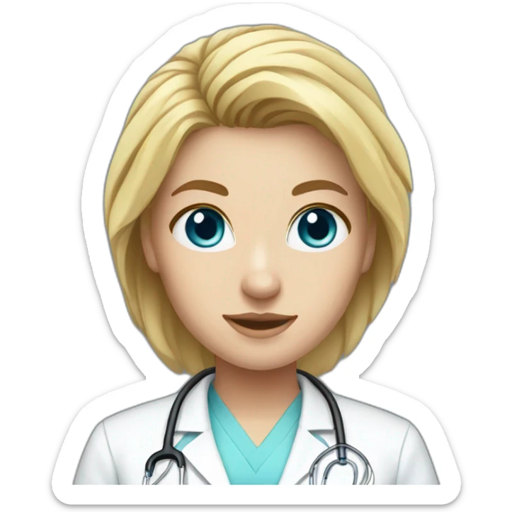 female blue-eye blond doctor with unbound hair in light blue scrubs sticker