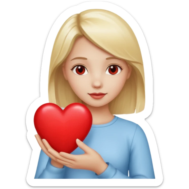 prayer girl blond hair red heart in her hands sticker