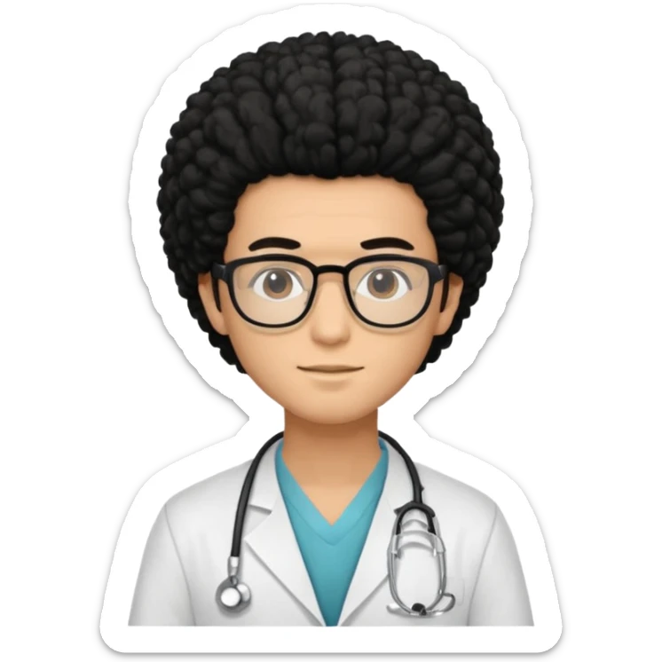A young male slim doctor with long black afro hair which covered his forehead sticker