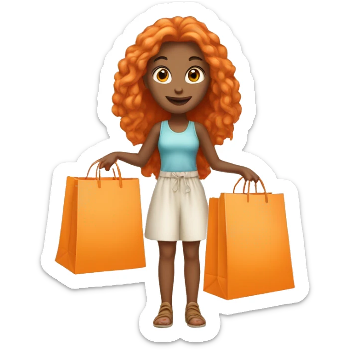 Tan girl with long orange hair wearing cute outfit holding shopping bags sticker
