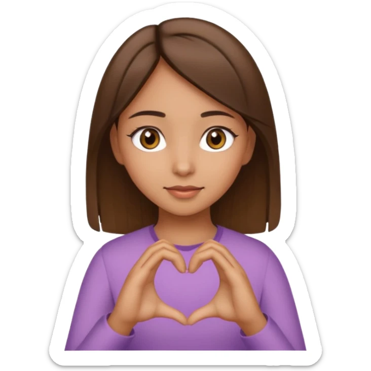 Girl with hazel eyes olive skin tone and brown straight hair making a heart with her hands  sticker