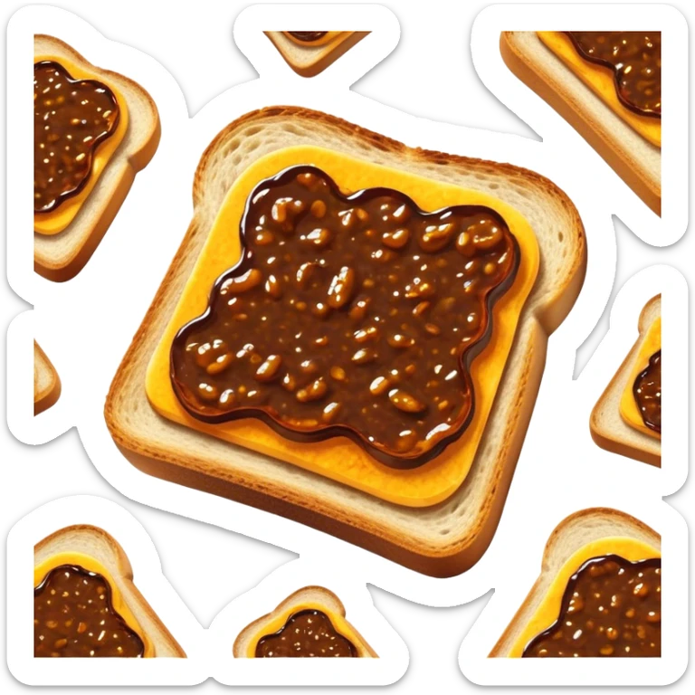 Cinematic Realistic Vegemite on Toast Dish Emoji, depicted with a generous spread of savory Vegemite on perfectly toasted bread, rendered with vibrant textures and warm lighting that captures its uniquely Australian flavor. sticker
