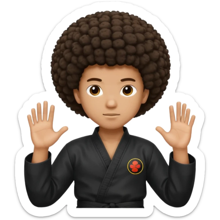 black karate instructor with afro hair and a low taper haircut, and a small fade on the sides. Make the hair brown sticker