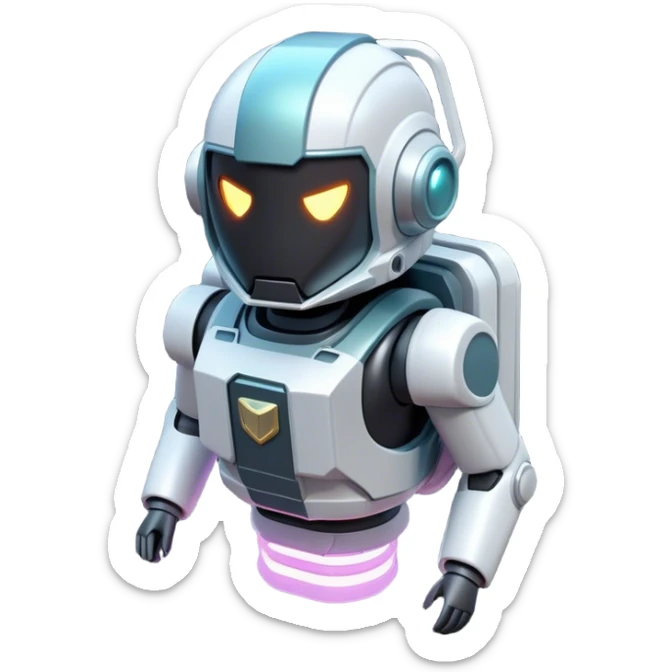 Clash of Clans aesthetic: Cinematic Playful 3D Isometric Jetpack Emoji, rendered in a 3D vector-style similar to standard emojis with minimal shading and bold, simplified shapes. A compact, distinct form with signature details, softly glowing with a futuristic sci-fi warfare charm. Simplified yet unmistakably iconic, highly detailed and consistent, glowing with a soft radiance and high shine. Stylized with a touch of high-tech brilliance and a soft glowing outline, capturing the essence of a beloved gaming relic with a friendly, playful manner! sticker