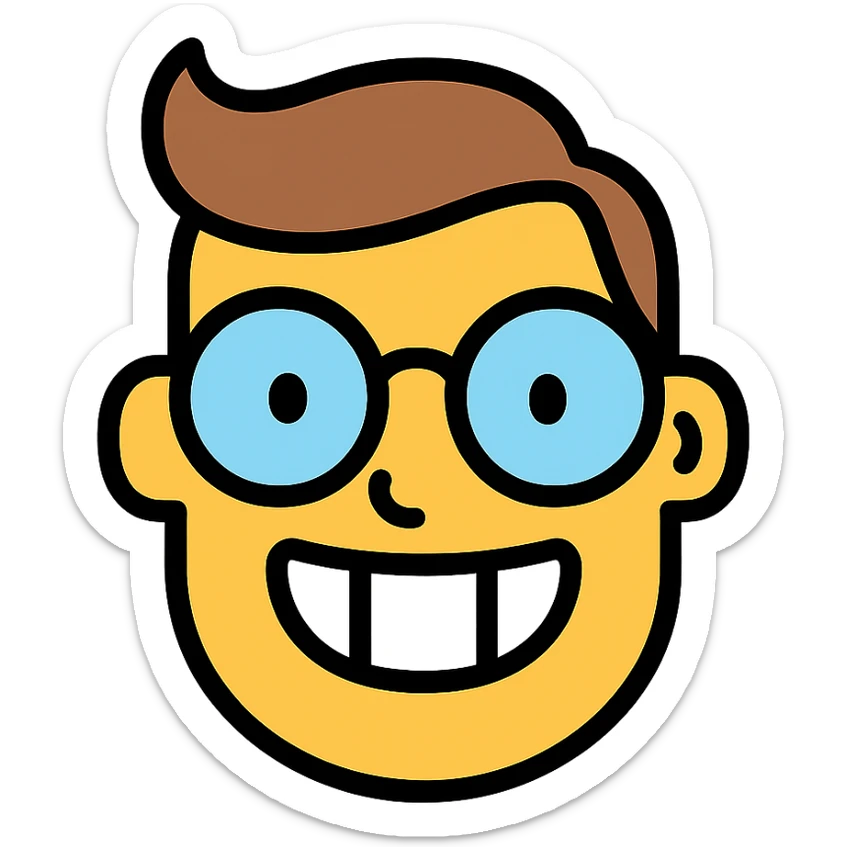 color outline icon of a dorky face with glasses sticker