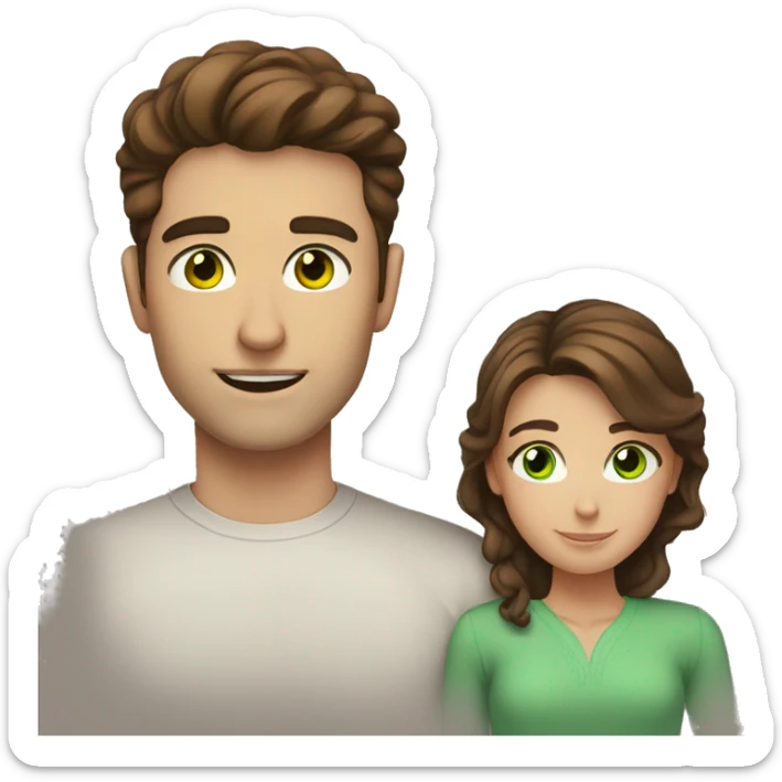 Man with brown hair and green eyes.   hugs woman with brown hair and brown eyes sticker