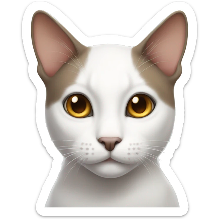 white cat with a grey and brown spot on the top of the head sticker