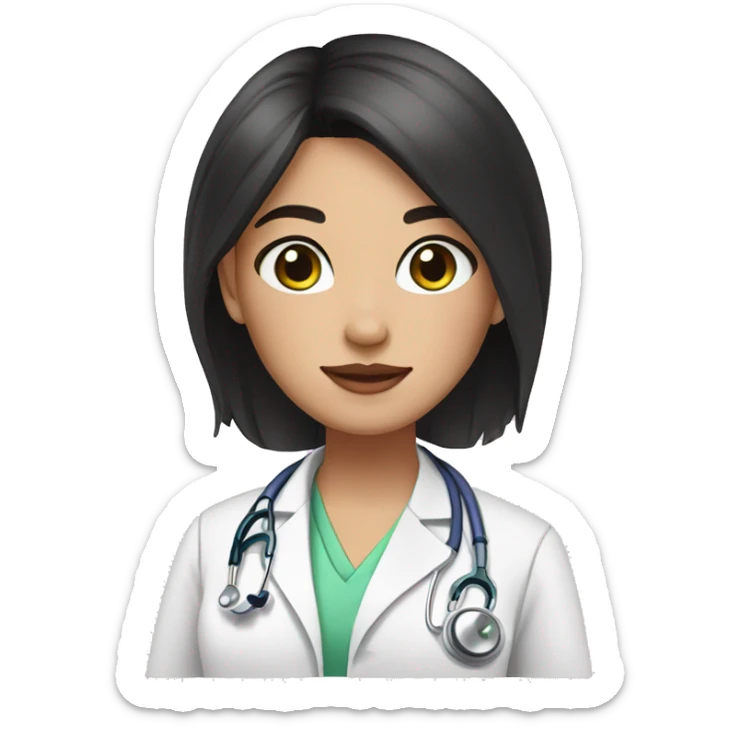 doctor, black hair, girl, white skin, straight hair, freckles, green-brown eyes, pink lips sticker