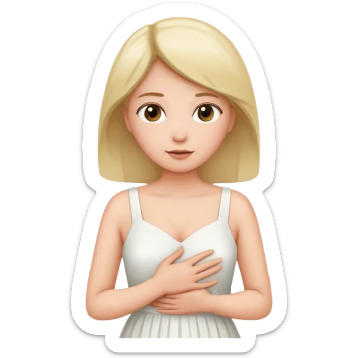 the woman holds one hand on her chest and the other on her stomach sticker