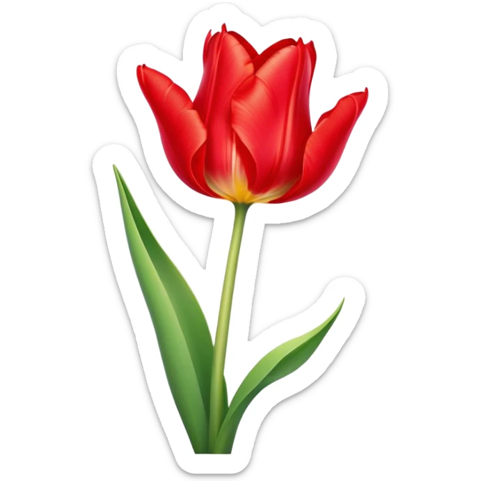 ​Cinematic Realistic Tulip, depicted as a single, exquisitely detailed bloom with vibrant red petals and a delicate stem, softly illuminated by natural light that highlights its graceful beauty and elegant form, sticker