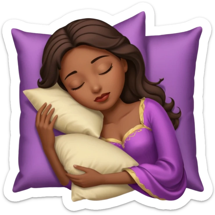 sleeping beauty african american woman with dark brown hair with a silk pillow sticker