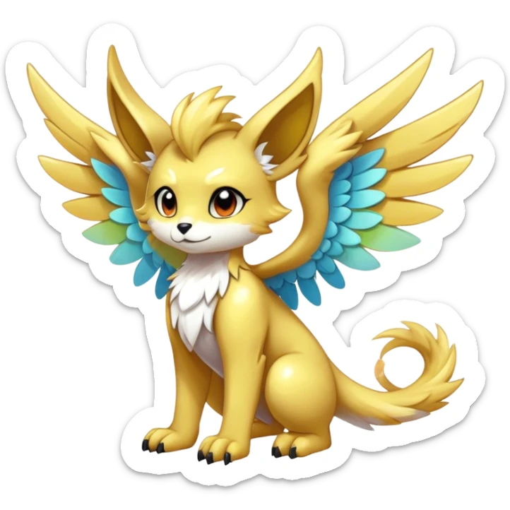 Anthro Sona Cool Edgy Cute Colorful Shy Winged Shiny Fakemon-Fantasy-Creature Full Body sticker