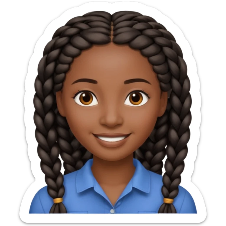 kenyan woman with long, black, braided hair in rows, brown eyes, pretty, round face sticker