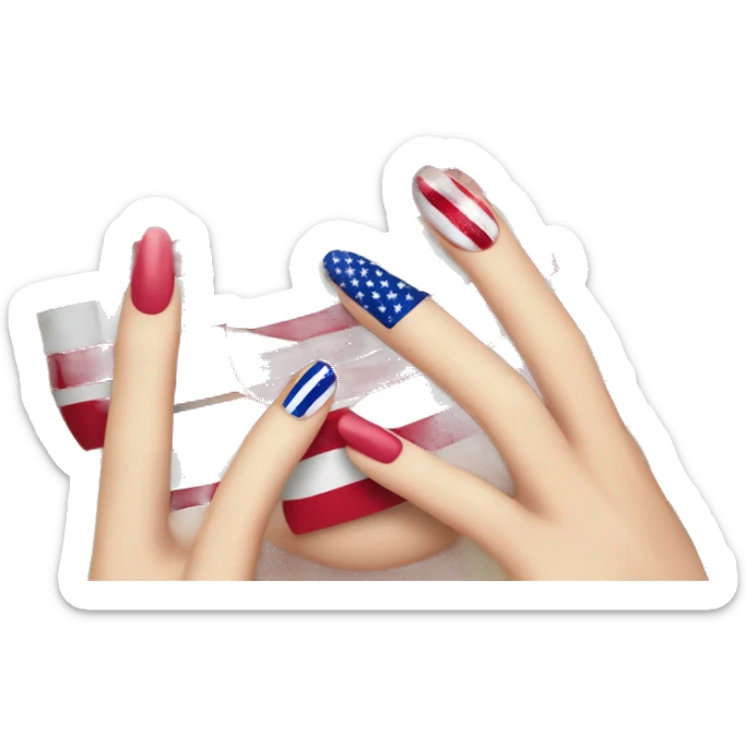 american flag with a manicure, fake lashes, lipstick, and hair sticker