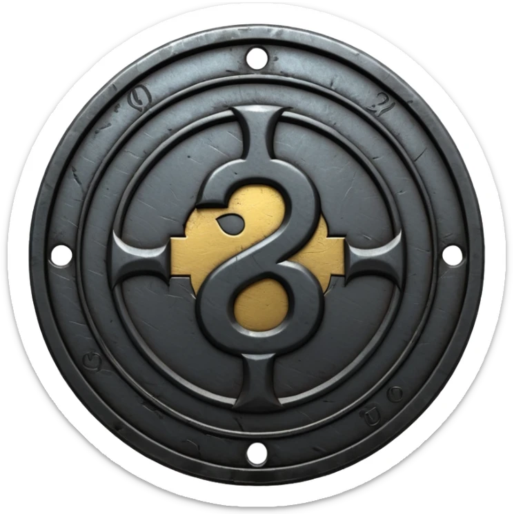 Minimal emoji, gothic metal coin made of black steel, engraved number 2 at the center, ancient industrial aesthetic, worn metal texture, no glow, no neon, flat emoji design, centered, transparent background sticker