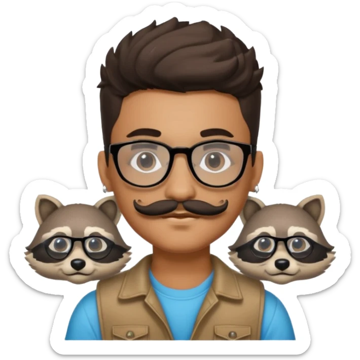 Boy with a rocoon head and glasses and mustache hes latino and iced out earrings sticker