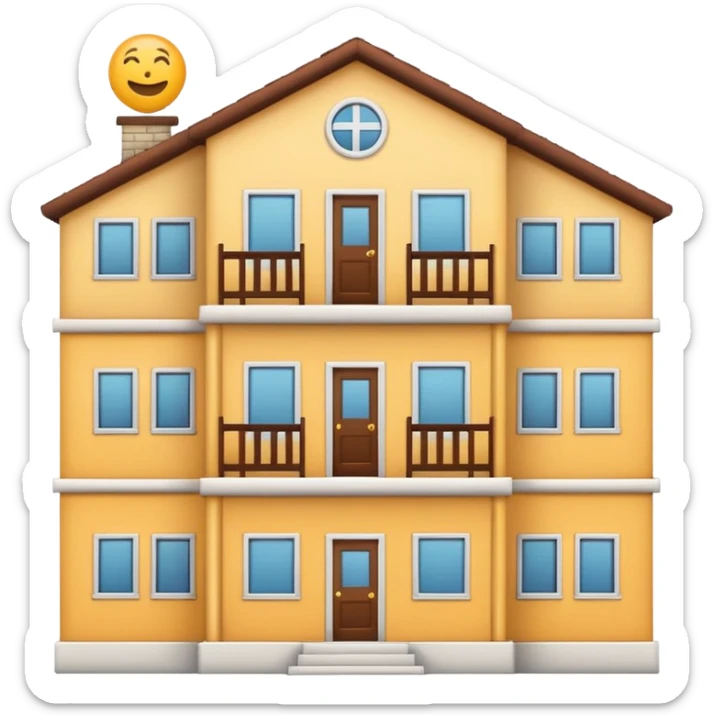 crossed-out dormitory emoji next to job, house, and school icons, clean and optimistic sticker