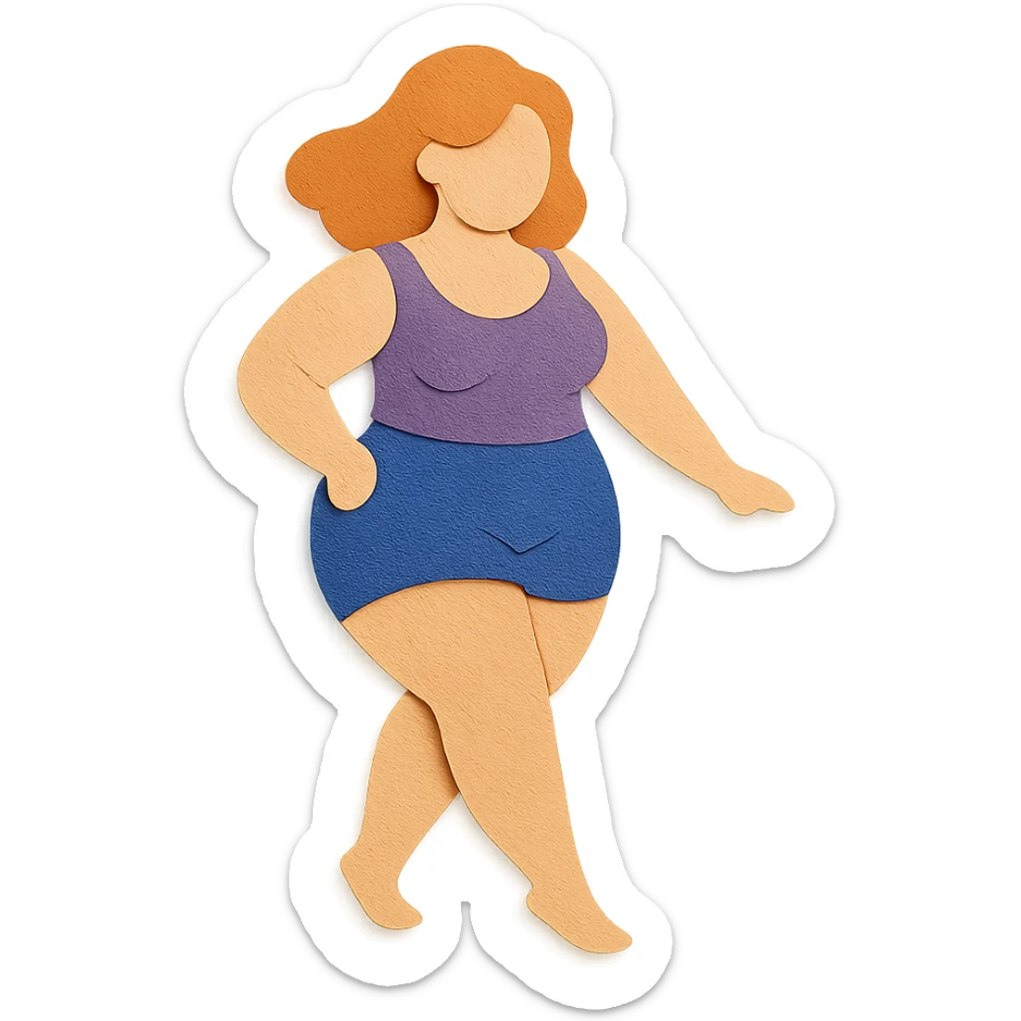 paper craft style woman with a curvy figure, creative cutout look sticker