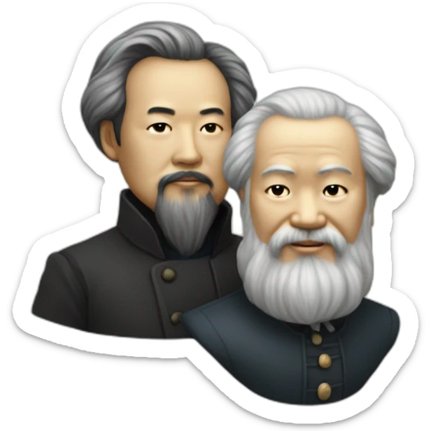 Li Hongzhi and Karl Marx, two human mentors, arm in arm，team up sticker