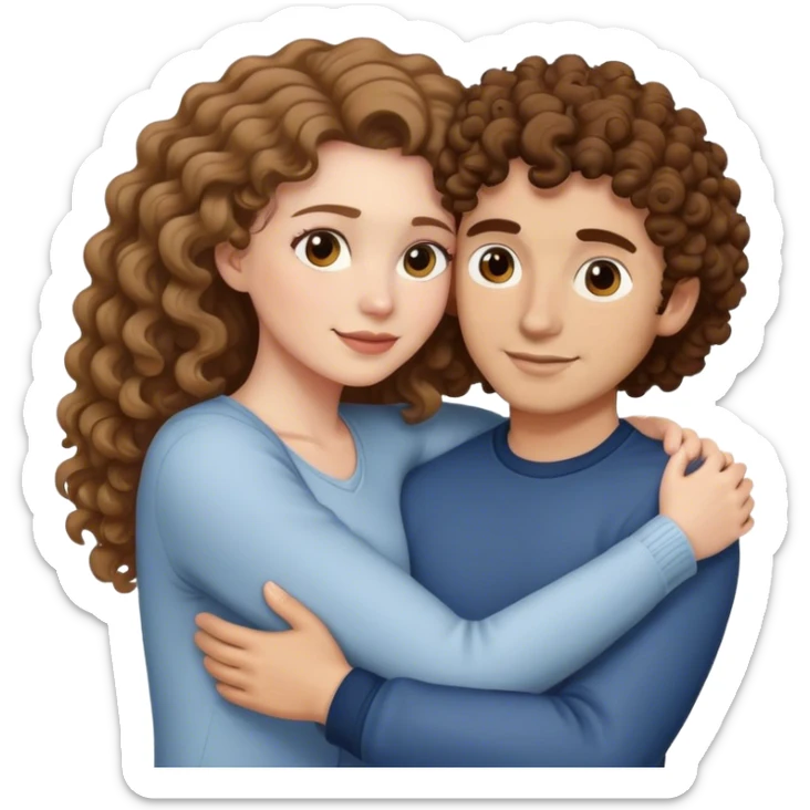 A white with with brown hair hugging a lightskin guy with curly hair  sticker