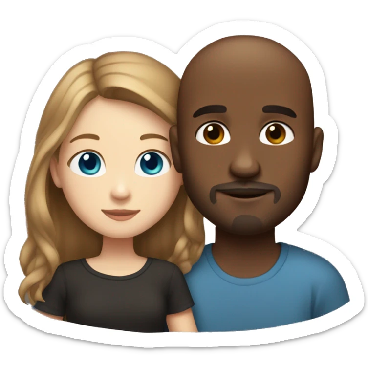 Beautiful Girl with blue eyes and long brown hair and boy with brown hair cuddling, Bald black man with goatee  sticker