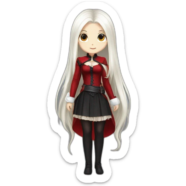 rpg-girl-with-long-straight white-hair-and-red-dress and black tights like chibi sticker