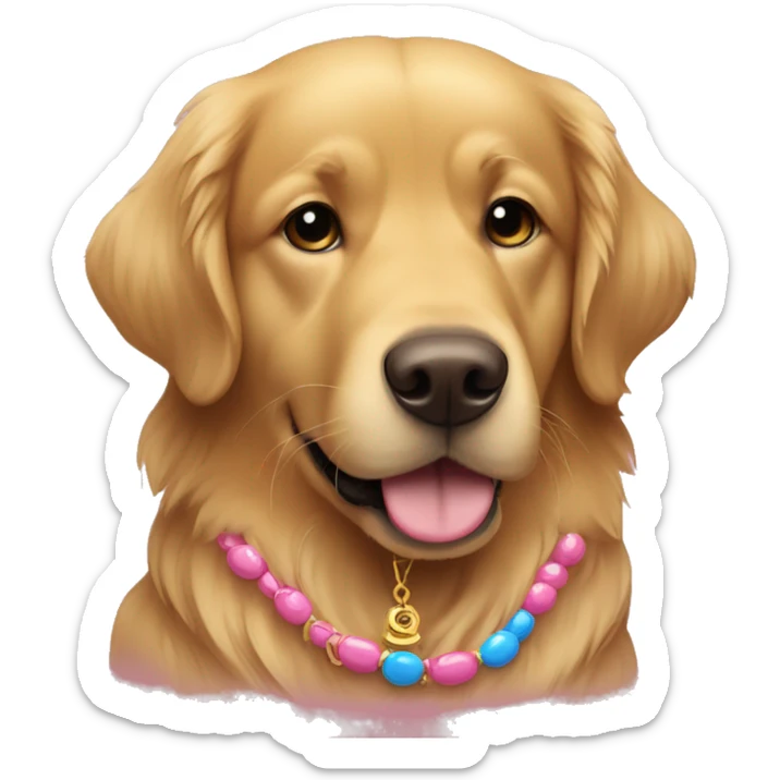 a golden retriever that is chocolate color with one eye blue and the other eye yellow with a pink necklace  sticker