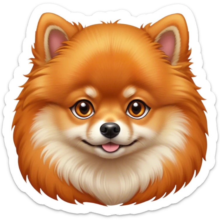 Cinematic Noble Orange Pomeranian Portrait Emoji, Poised and regal, with a compact, fluffy build and a well-groomed, vibrant orange Fur, deep-set soulful brown eyes, Simplified yet sharp and sophisticated features, highly detailed, glowing with a soft, dignified glow, high shine, intelligent and spirited, stylized with an air of elegance, focused and attentive, soft glowing outline, capturing the essence of a watchful and confident companion, so majestic it feels as though it could prance out of the screen with effortless authority! sticker